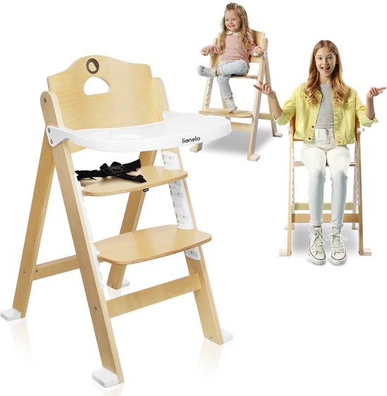 Lionelo Floris - Chaise haute - bois de bouleau - réglage à 4 niveaux - jusqu'à 40kg