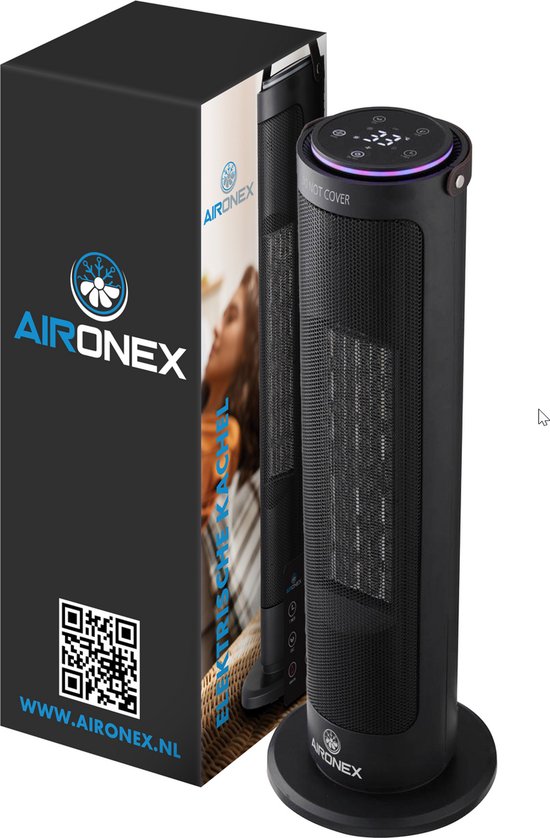 Aironex Elektrische Kachel 2000 Watt - Keramische Zwarte Kachelventilator - Electrische Kachel - Verwarming Elektrisch - Heater - Ventilatorkachel met afstandsbediening en timerfunctie