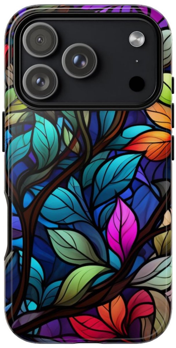 Kleurrijk Glas-in-Lood Bladerenpatroon – Telefoonhoesje Geschikt voor iPhone 17 Pro