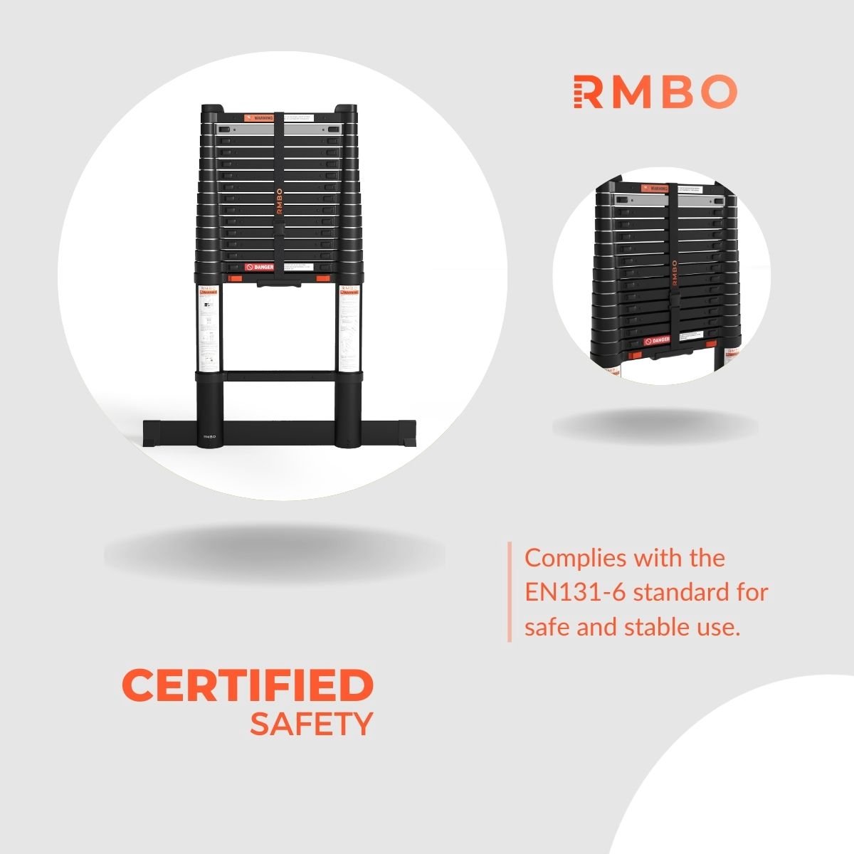 RMBO Telescopische Ladder - Telescoopladder - 4.70m lang, Compact en Draagbaar met Soft Closing Systeem, Geschikt voor Particulier en Professioneel Gebruik, Telescopische Vouwladder, Max. Belasting 150 kg, EN 131.6 – foto 7