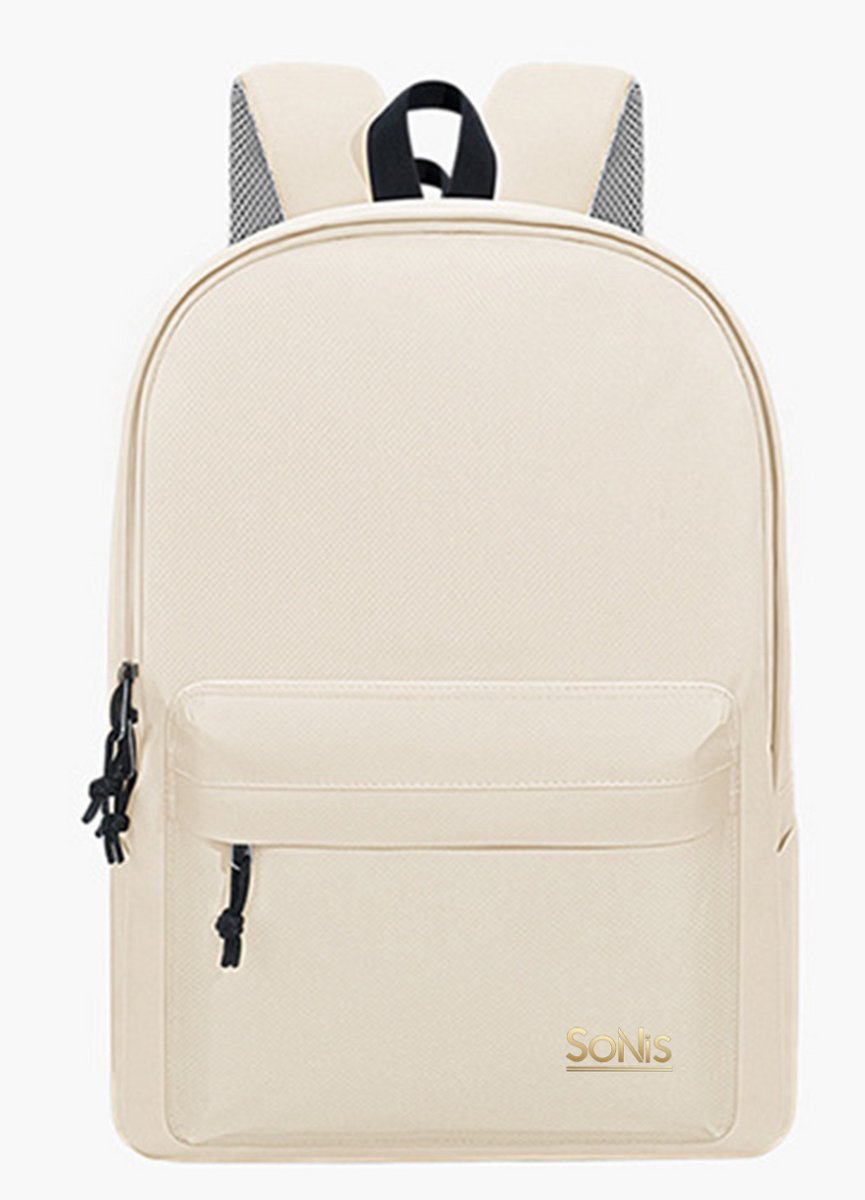 SoNis Rugzak - Beige - Schooltas - Laptop Rugzak 15 inch - Dagelijks Gebruik, School, Reis , Sport - Rugtas - Backpack - Rugzakje - Dames, Heren, Tieners