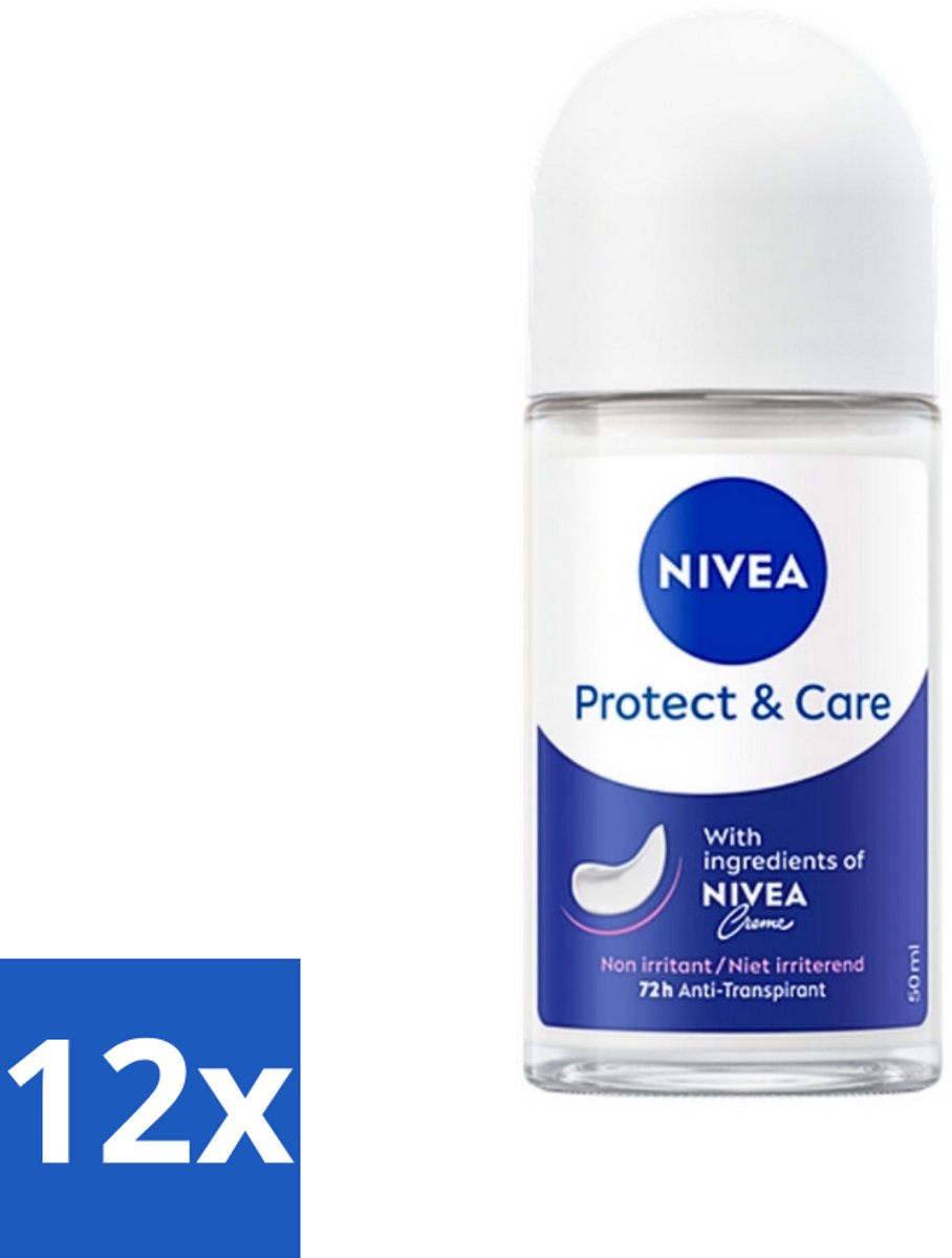 12 x Nivea - Deodorant - Roller - Protect & Care - 48 Uur Lang Werkend - 50 ml - NIVEA Deodorant Roller - 48 Uur Bescherming - Anti-transpirant - Verzorgende Deodorant - Alcoholvrij Deodorant