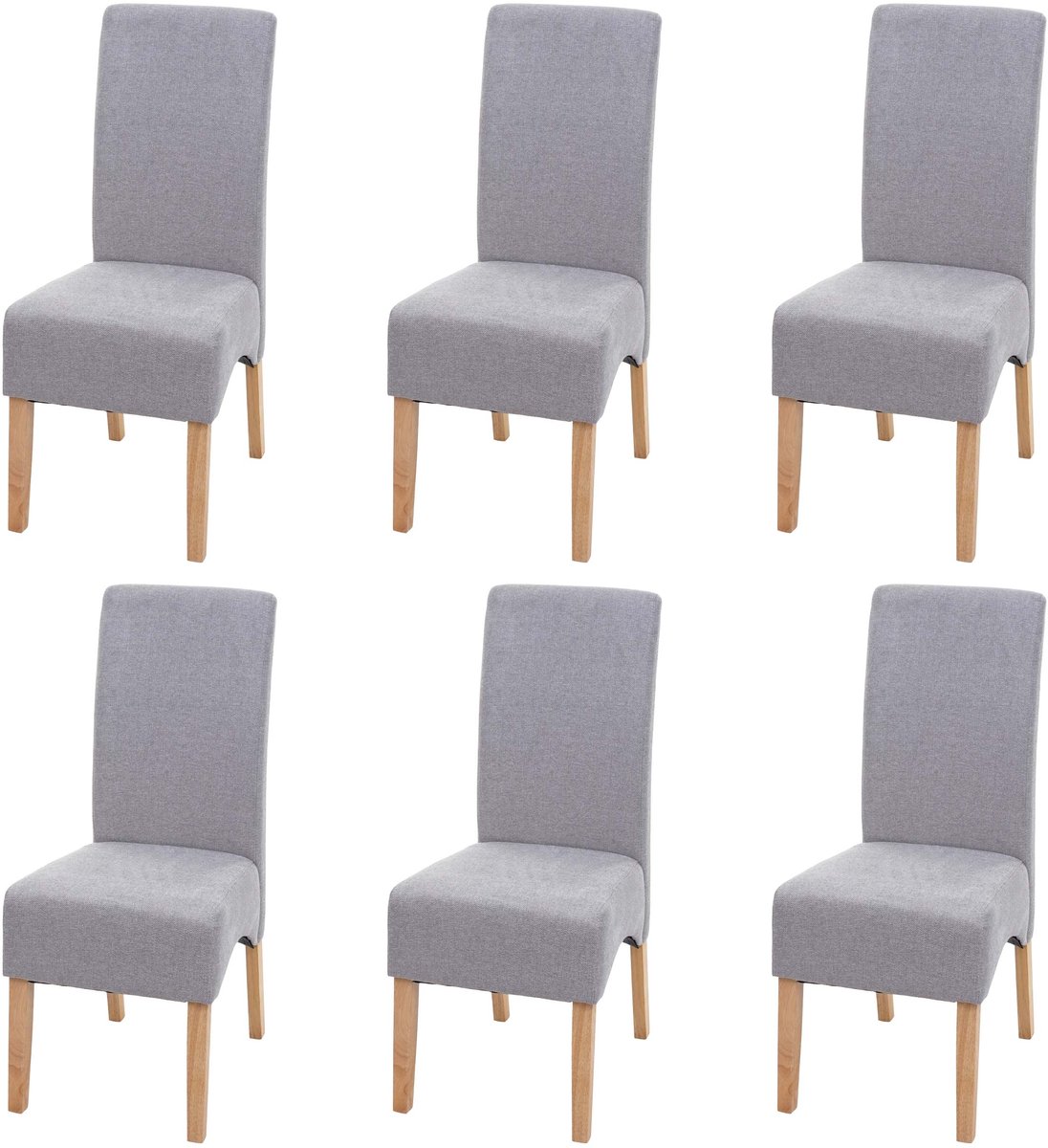 Set van 6 Latina eetkamerstoelen, keukenstoel, stof/textiel MVG-gecertificeerd ~ lichtgrijs, lichte poten