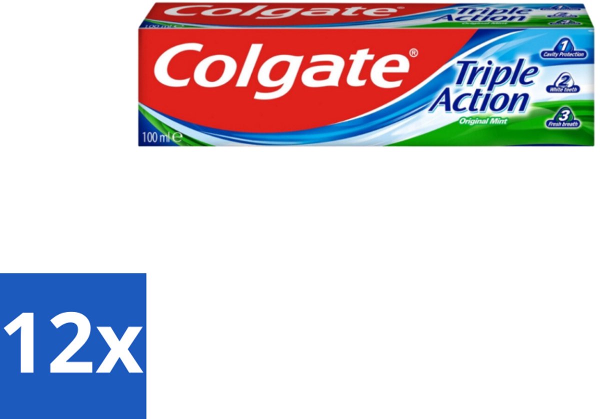 12 x Colgate Tandpasta Triple Action 100 ml - Tandpasta - Gaatjes - Wittere Tanden - Frisse Adem - Mondverzorging
