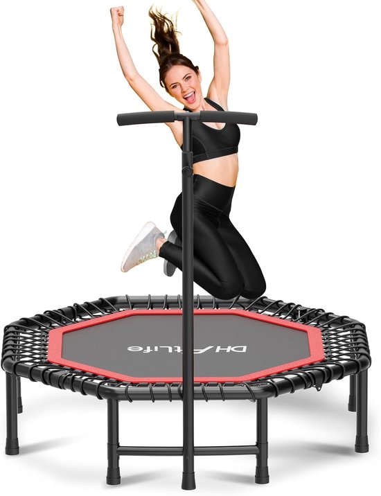DH FitLife Opvouwbare Fitness Trampoline Ø121 cm – Indoor Trampoline zonder Installatie – Met 3 Verstelbare Handgrepen – Stevig & Stil, tot 150 kg, Voor Kinderen & Volwassenen