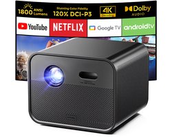Ultimea Poseidon E100-projector, 1800 ANSI, native 1080P, 4K-decodering, automatische scherpstelling en 6D automatische keystone, actief 3D-beeld, 10 W*2 luidsprekers, Google TV