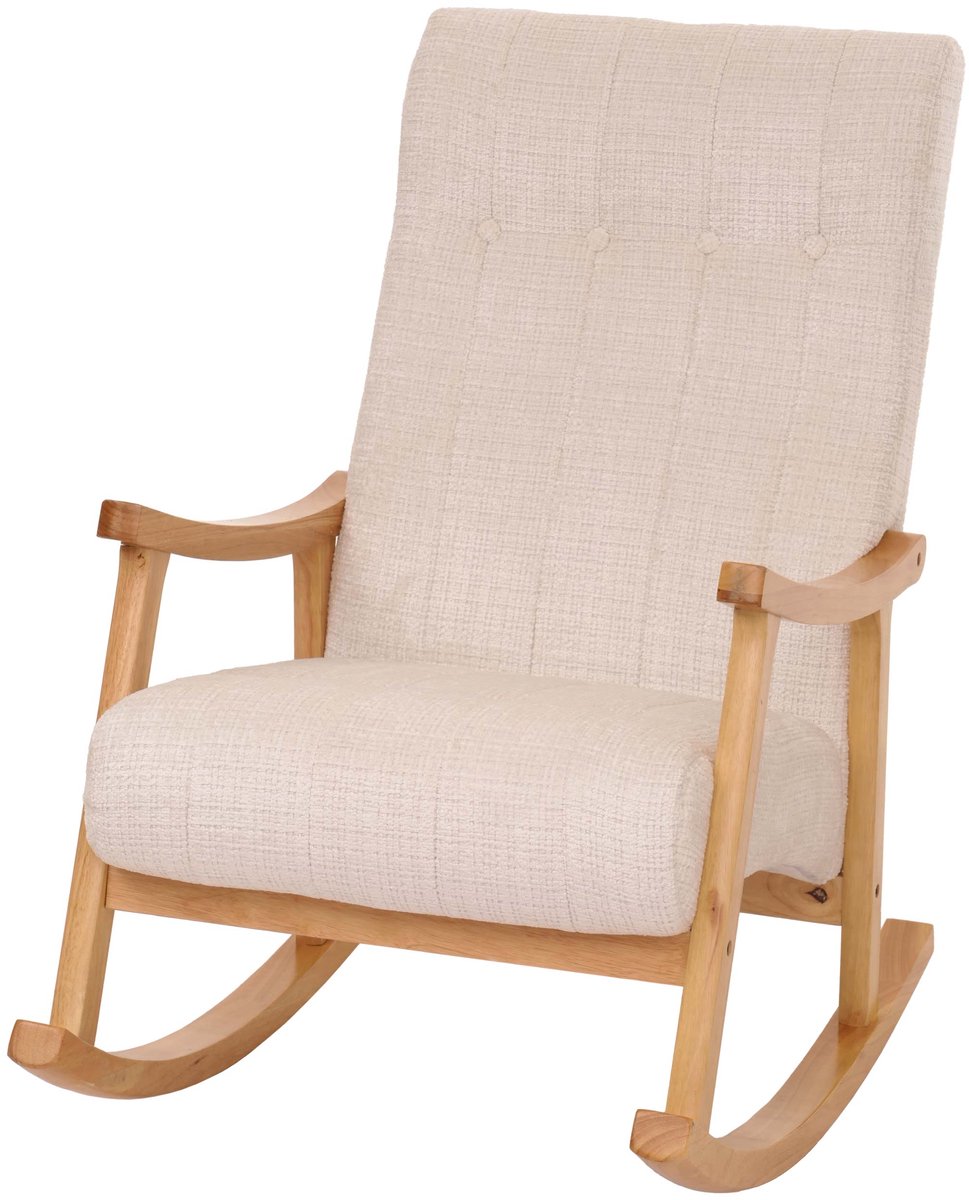Schommelstoel MCW-K10, relaxfauteuil, hout MVG stof/textiel chenille (465 g/m²) ~ crème, frame naturel