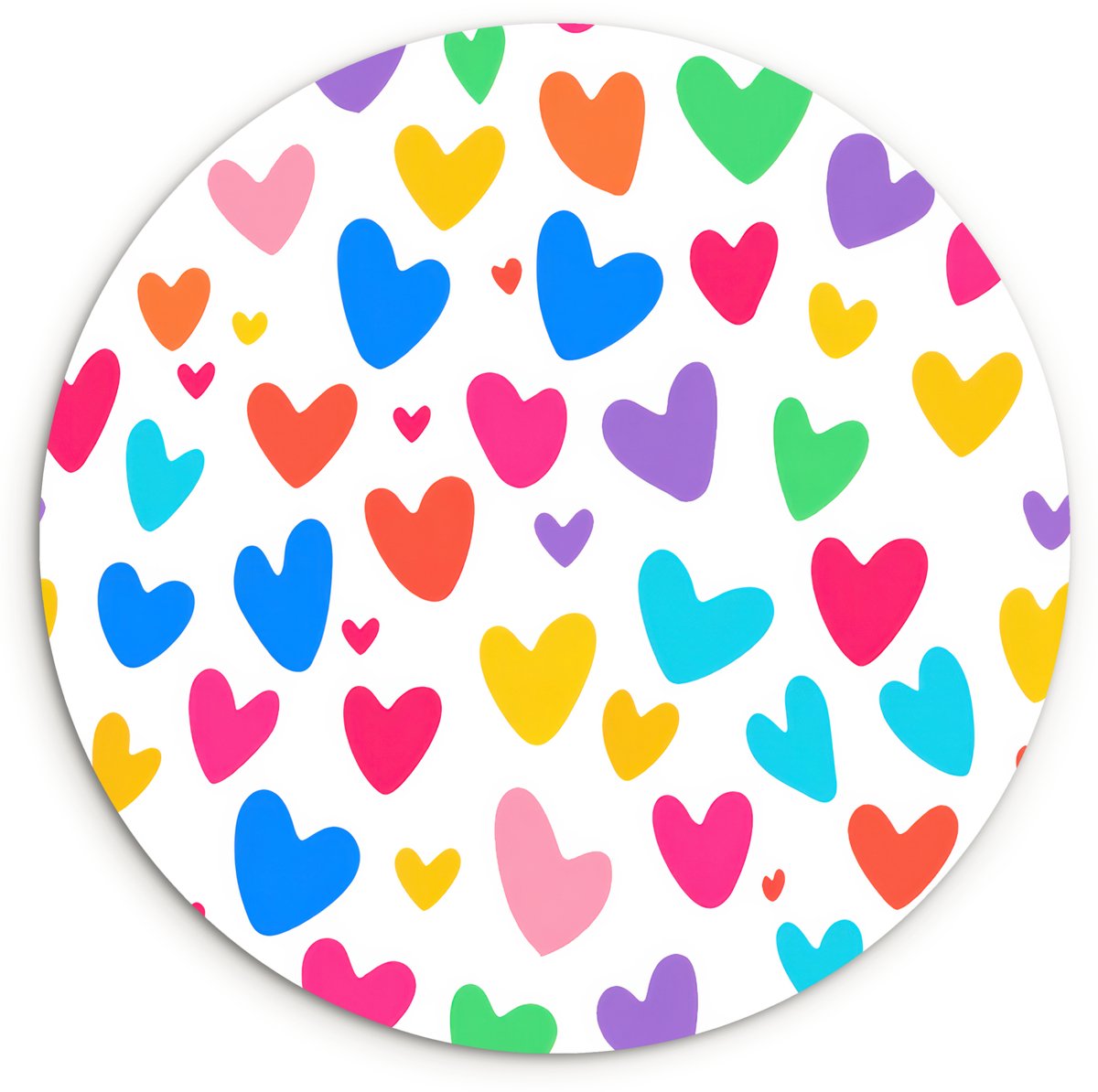 WallCircle Wandcirkel 140x140 cm - Muurcirkel Hartjes - Kleurrijk - Patroon - Levendig - Muurdecoratie woonkamer - Wanddecoratie slaapkamer - Kamer decoratie accessoires - Ronde schilderijen