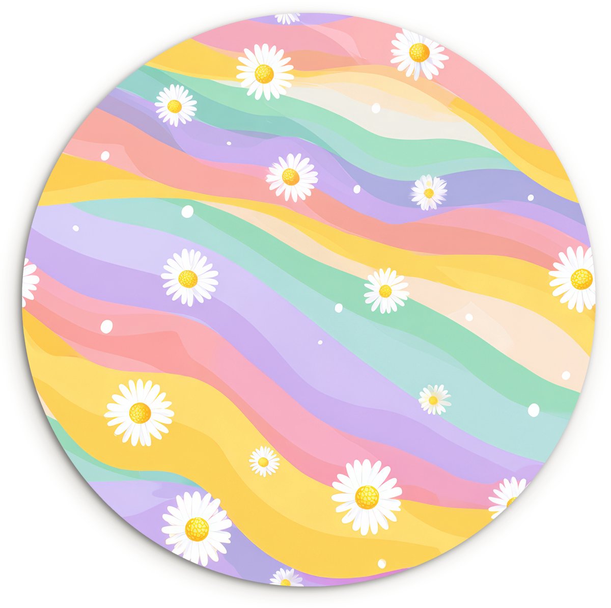 WallCircle Wandcirkel 60x60 cm - Muurcirkel Madeliefjes - Kleurrijk - Pastel - Vrolijk - Muurdecoratie woonkamer - Wanddecoratie slaapkamer - Kamer decoratie accessoires - Ronde schilderijen
