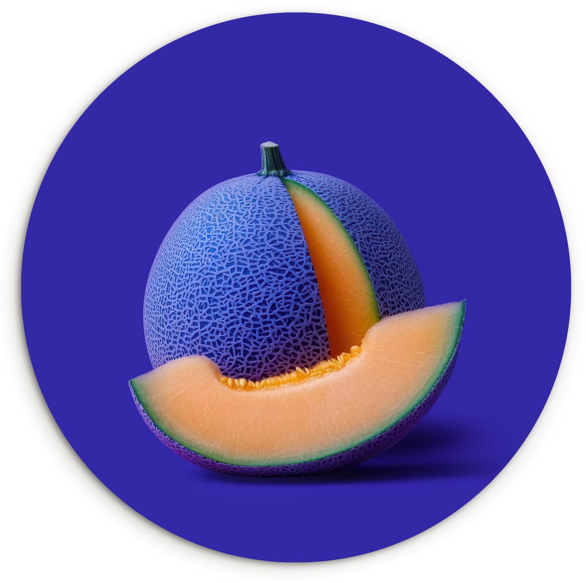 WallCircle Wandcirkel 60x60 cm - Muurcirkel Meloen - Blauw - Oranje - Kunstzinnig - Muurdecoratie woonkamer - Wanddecoratie slaapkamer - Kamer decoratie accessoires - Ronde schilderijen