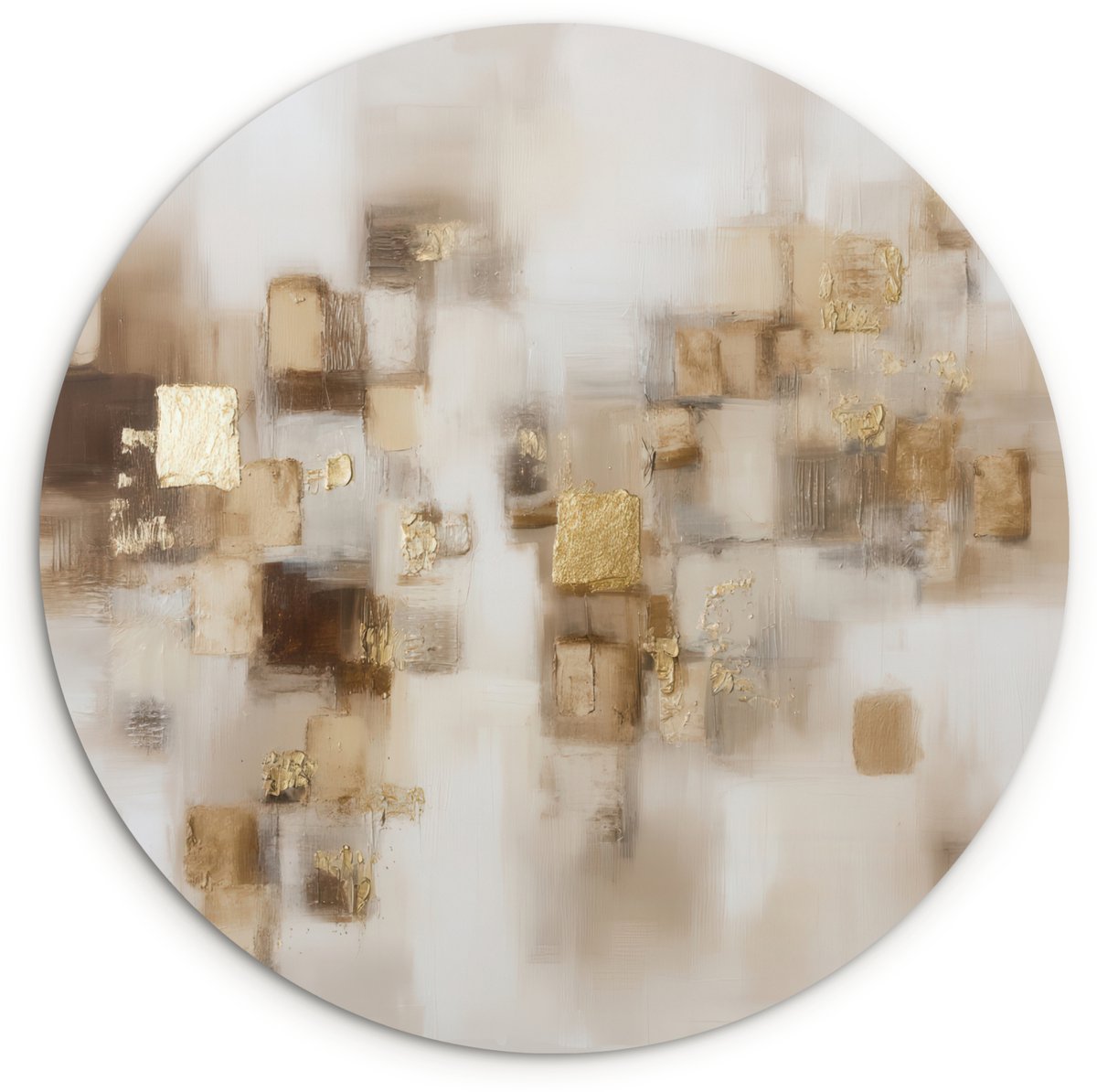 WallCircle Wandcirkel 60x60 cm - Muurcirkel Abstracte vierkanten - Aardetonen - Mistig - Muurdecoratie woonkamer - Wanddecoratie slaapkamer - Kamer decoratie accessoires - Ronde schilderijen Aardetonen - Mistig - Abstract