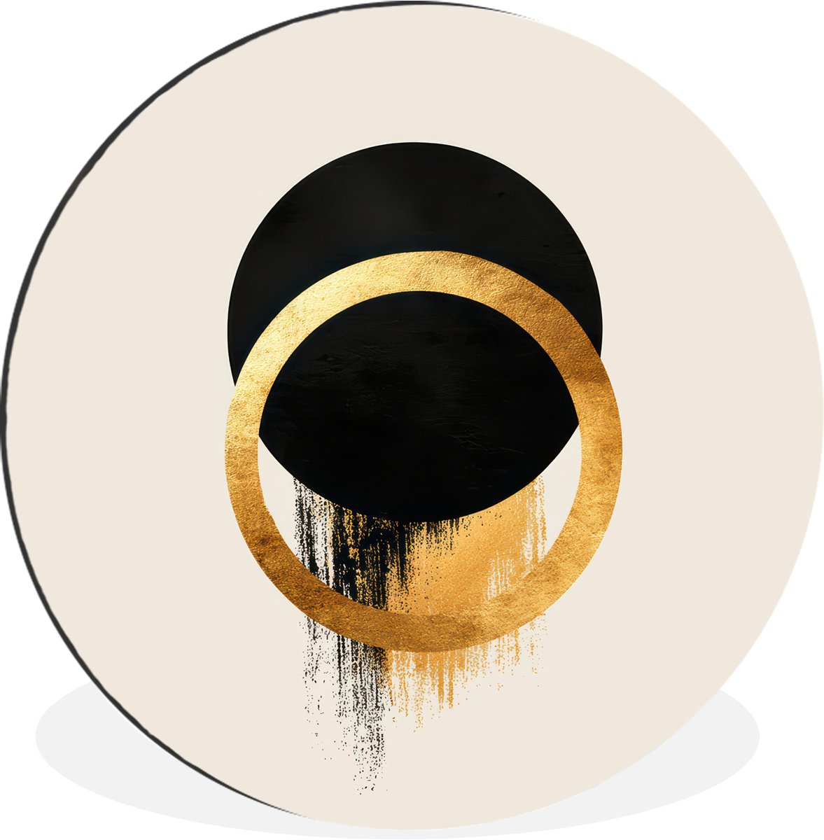 WallCircle Wandcirkel - Muurcirkel - Abstract ontwerp - Zwarte cirkel - Verfvlekken - Aluminium - Dibond - 30x30 cm - Binnen en Buiten Cirkels - Verfvlekken