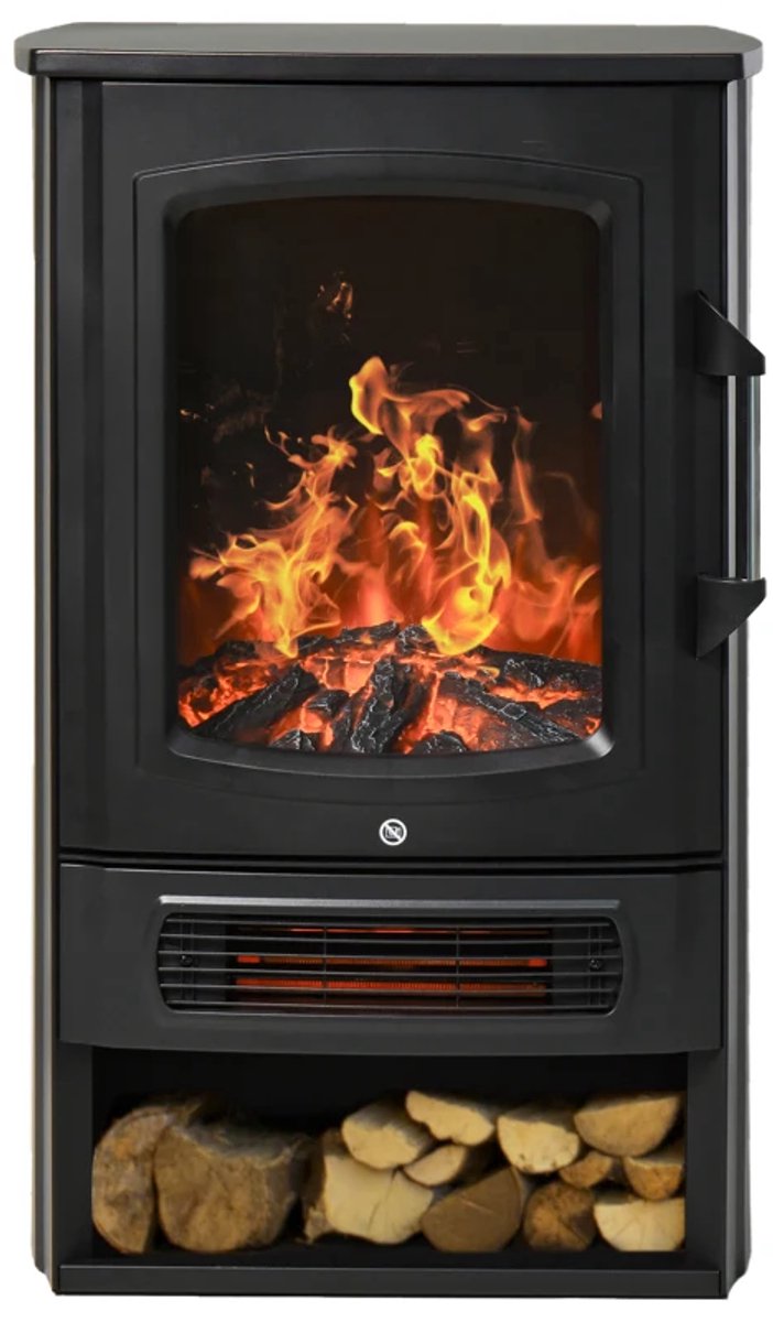 Sfeerhaard Elektrisch - Haard met Verwarming - met LED-Vlameffect - 1000W/2000 W - Kachel Vrijstaand - Openhaard - Decoratieve Haardkachel - met Thermostaat - Zwart