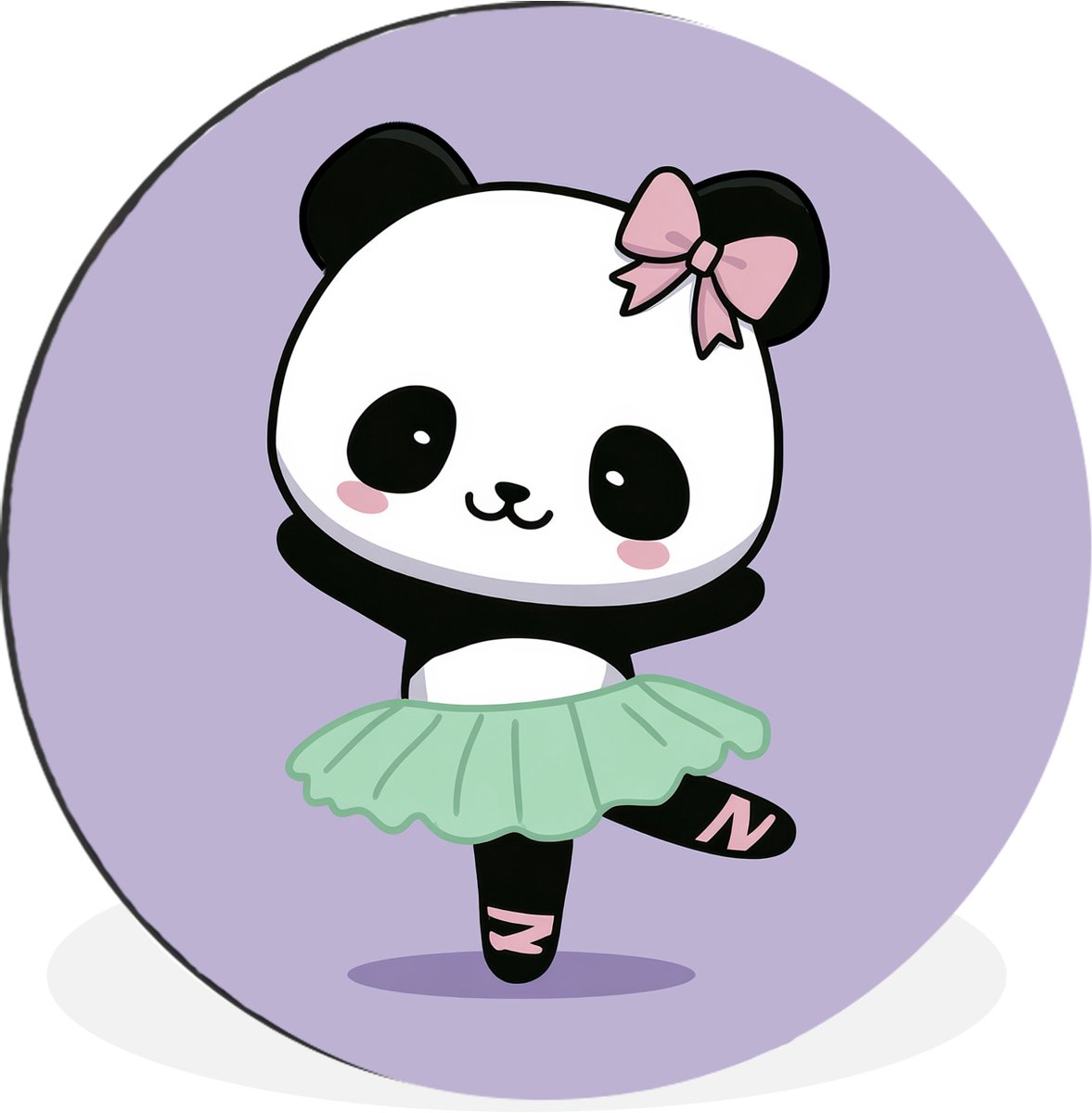 WallCircle Wandcirkel - Muurcirkel - Panda - Paars - Sierlijk - Kawaii - Aluminium - Dibond - 90x90 cm - Binnen en Buiten