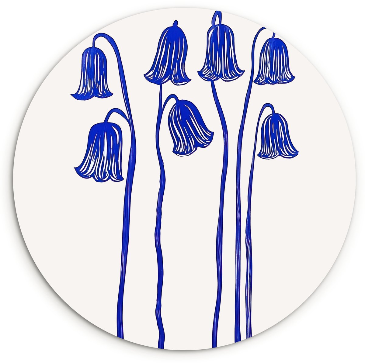 WallCircle Wandcirkel 120x120 cm - Muurcirkel Bloemen - Blauw - Lijnen - Bloemblaadjes - Muurdecoratie woonkamer - Wanddecoratie slaapkamer - Kamer decoratie accessoires - Ronde schilderijen Bloemen - Bloemblaadjes