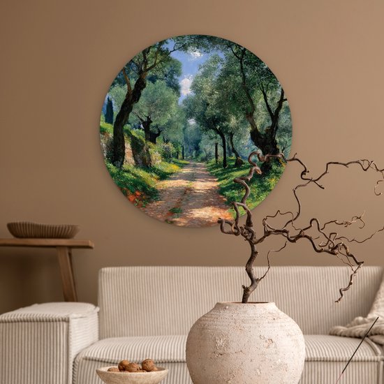 WallCircle® Wandcirkel 60x60 cm - Muurcirkel Pad - Bomen - Schaduw - Muurdecoratie woonkamer - Wanddecoratie slaapkamer - Kamer decoratie accessoires - Ronde schilderijen
