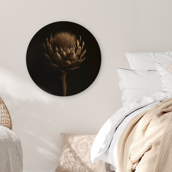 WallCircle® Wandcirkel 60x60 cm - Muurcirkel Donkerbruin - Bloem - Textuur - Artisjok - Muurdecoratie woonkamer - Wanddecoratie slaapkamer - Kamer decoratie accessoires - Ronde schilderijen