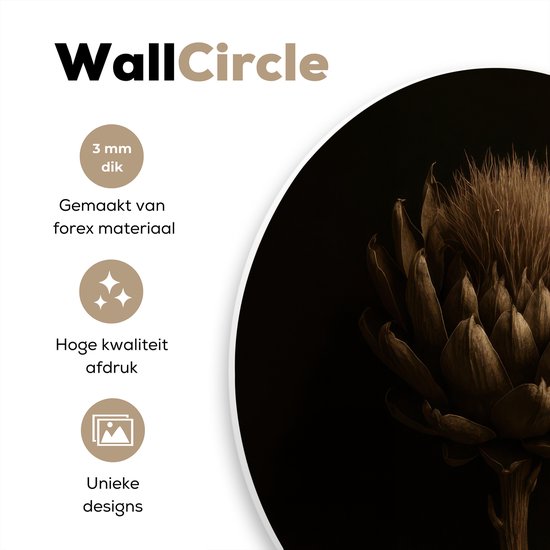 WallCircle® Wandcirkel 60x60 cm - Muurcirkel Donkerbruin - Bloem - Textuur - Artisjok - Muurdecoratie woonkamer - Wanddecoratie slaapkamer - Kamer decoratie accessoires - Ronde schilderijen