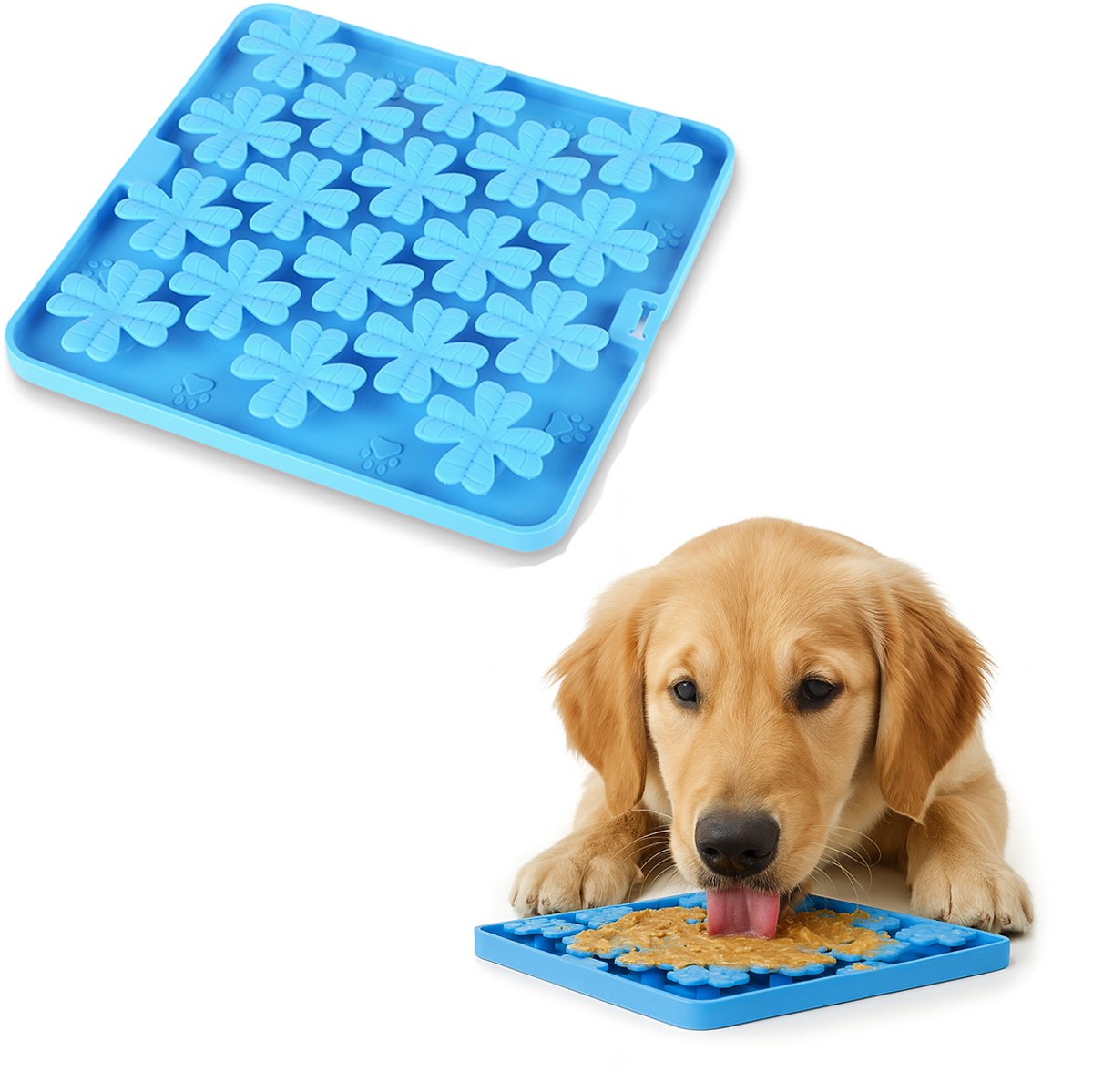 Lizzy & Lola – Lik- en snuffelmat voor dieren met blaadjes - Slowfeeder - Honden - Katten - Siliconen - Sky Blue