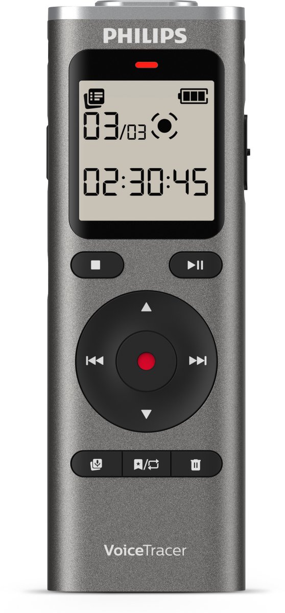 Philips DVT1170 Voice recorder - 360° microfoon - PCM (WAV) - Spraakgestuurde opname - Groot LCD display - MicroSD-kaartslot - 8 GB - USB-C - Antraciet