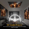 Lumenix beamer projecteert 180 graden op muur en plafond in slaapkamer. Beelden van twee muizen in middeleeuwse kledij.