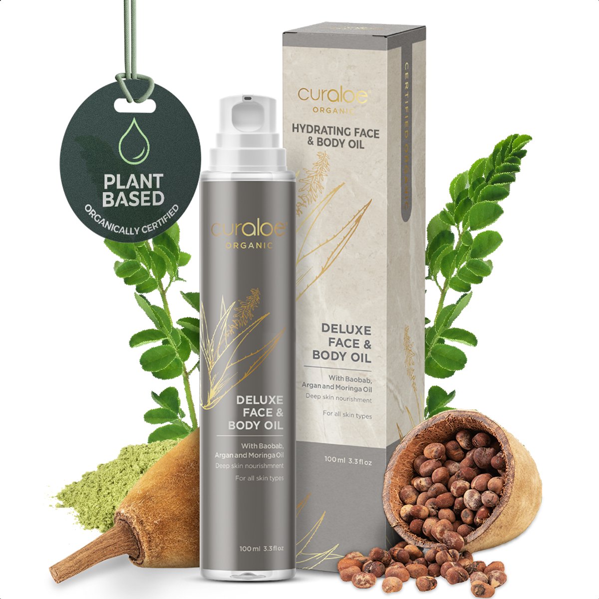 Curaloe Organic Face & Body Oil - Luxe Huidverzorging - Met Baobab & Arganolie - 100ml