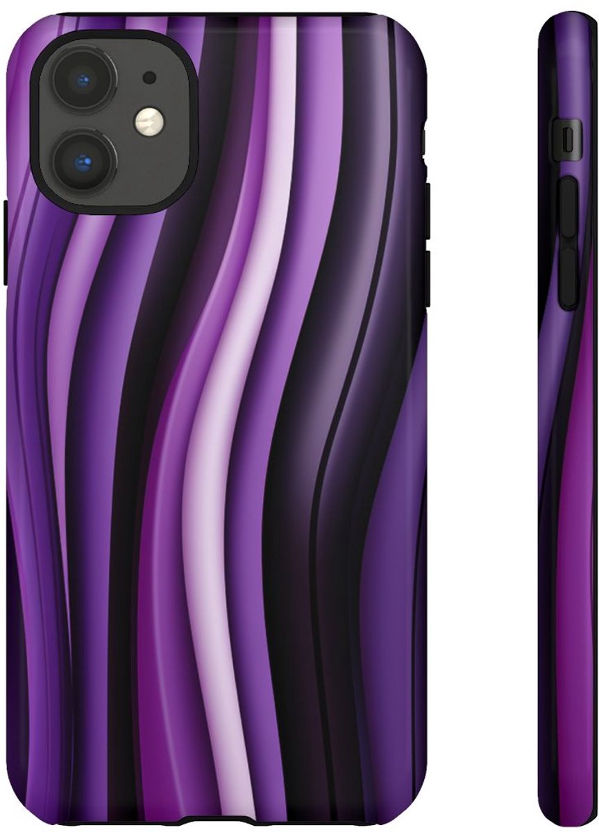 Paarse Golvende Strepen Abstract Ontwerp – Telefoonhoesje Geschikt voor iPhone 11