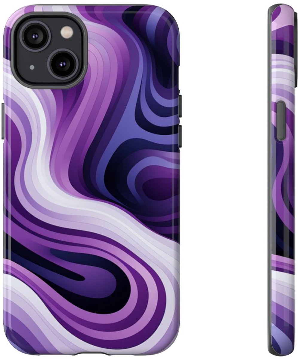 Paars Abstract Golvend Lijnenpatroon – Telefoonhoesje Geschikt voor iPhone 14 Plus