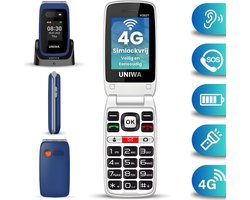 4G Senioren Mobiele Telefoon – Klaptelefoon met Grote Toetsen en Letters – SOS Noodknop – Senioren GSM – Dubbel Scherm – Oplaadstation – Simlockvrij – Eenvoudige Seniorentelefoon voor Ouderen Blauw – Oma Opa