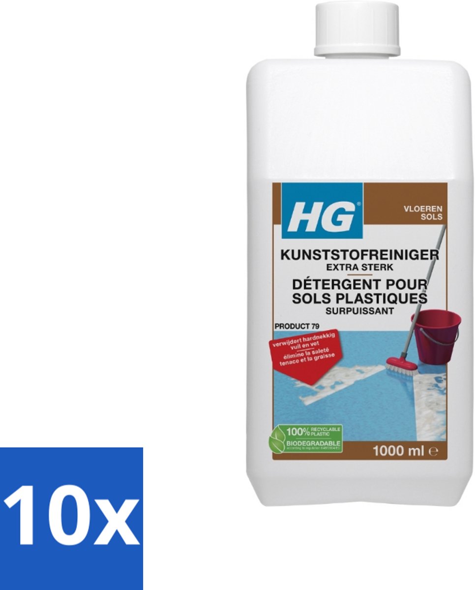 10 x HG Kunststofreiniger Extra Sterk 1 liter - Kunststof Vloer Reinigen - Kunststof Vloer Krachtreiniger - Kunststof Vloer Vuil Verwijderen - Kunststof Vloer Vet Verwijderen - Kunststof Vloer Polish Verwijderen