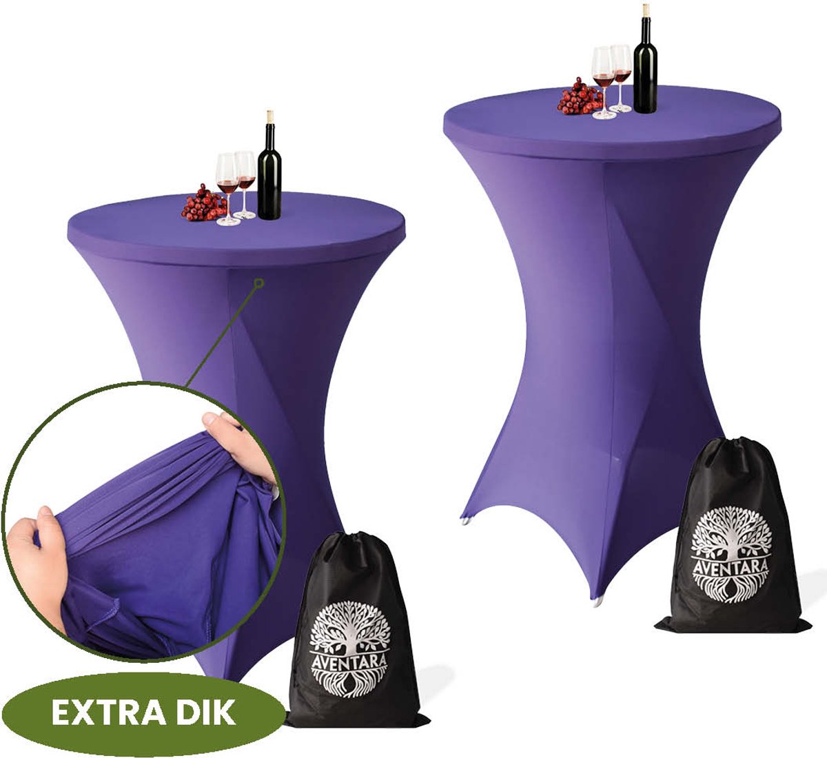 Statafelrok Paars x 2 – ∅80-85 x 110 cm – Premium Stretch Stof – Kras- en Kreukvrije Hoes Extra Dik – Paarse Statafelhoes 2 Stuks met Opbergtas – Statafelrokken Geschikt voor o.a. Horeca, Recepties, Feest, Bruiloft en Evenementen