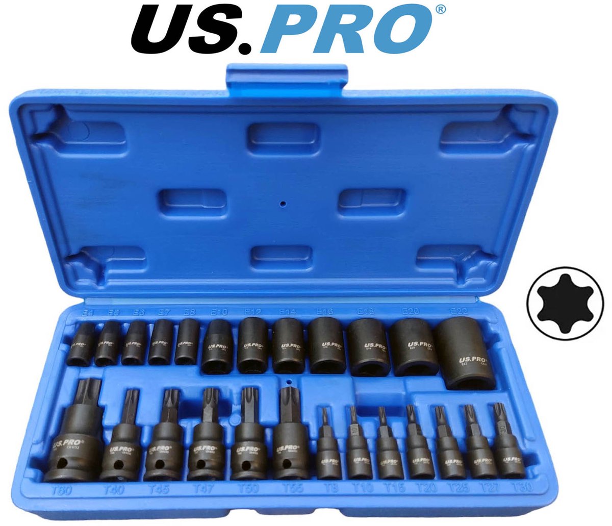 Torx krachtdoppenset met uitwendige / E-Torx krachtdoppen en normale Torx krachtdoppen 25-delig