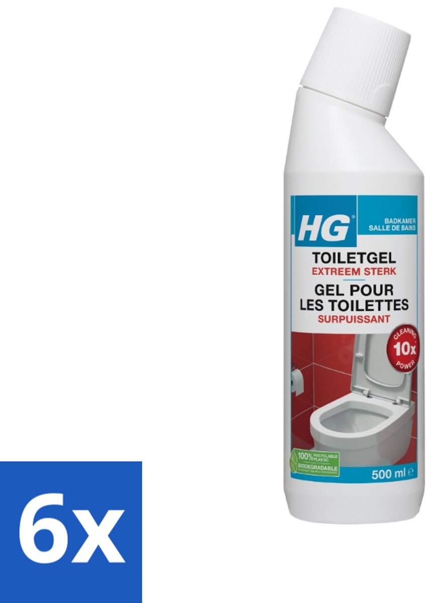 6 x HG Toiletgel Extra Sterk 500 ml - Toilet Schoonmaken - Kalk Verwijderen - Urinesteen Verwijderen - Toiletreiniger - Toiletgel