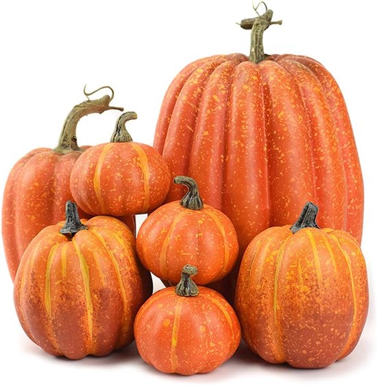 GDZTBS Kunstmatige Levensechte Pompoen, 7-delige Pompoenen Decoratieset voor Thuis Tuin, Herfst Oogst Decor, Thanksgiving of Halloween Decoratie, Verschillende maten