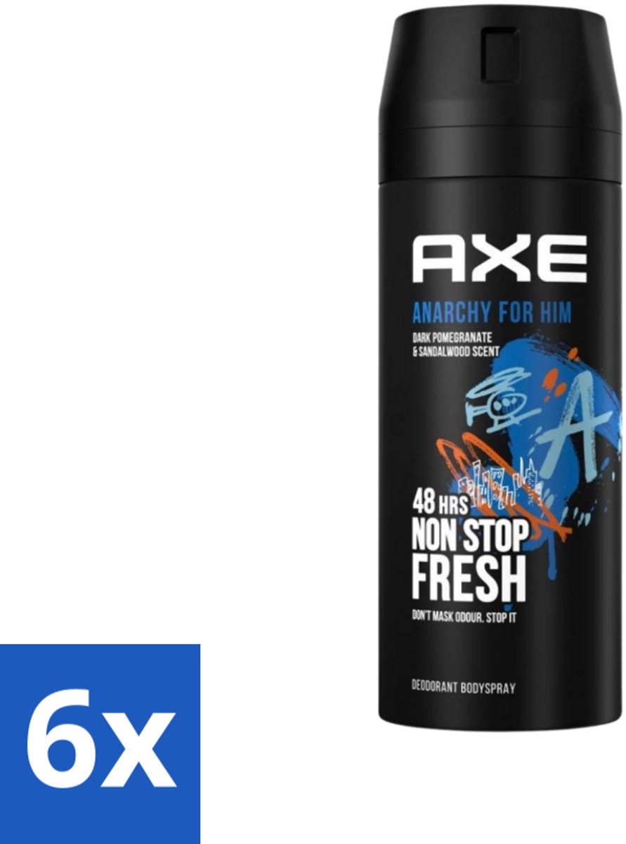 6 x Axe Deodorant Bodyspray Anarchy for Him 150 ml - Deodorant - Deodorant Spray - Axe Anarchy - Mannelijke Geur - Granaatappel