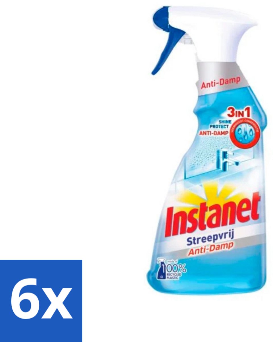 6 x Instanet - Schoonmaakspray - Anti-Damp - Streepvrij - 3in1 - 500 ml - Schoonmaakspray - Ramen Schoonmaken - Streepvrij - Anti-damp - Schoonmaakproduct