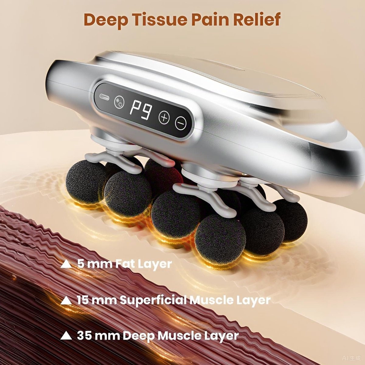 Afbeelding 3 van IBETTERTEC - Fasciapistool, 2-in-1 nek-, schouder- en rugmassageapparaat met 12 massagekoppen, spiermassageapparaat met 9 intensiteitsniveaus, elektrische massagepistool