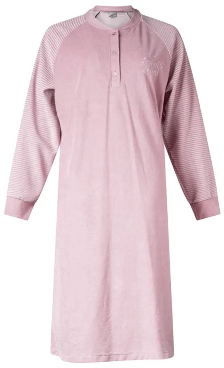 Lunatex warm dames nachthemd 224183 badstof - winter nachthemd - roze