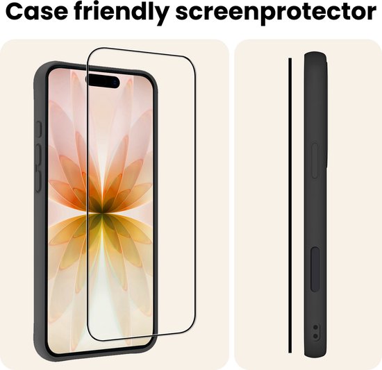 Case friendly screenprotector die wordt aangebracht op een iPhone. Zijkant van de iPhone met hoesje.