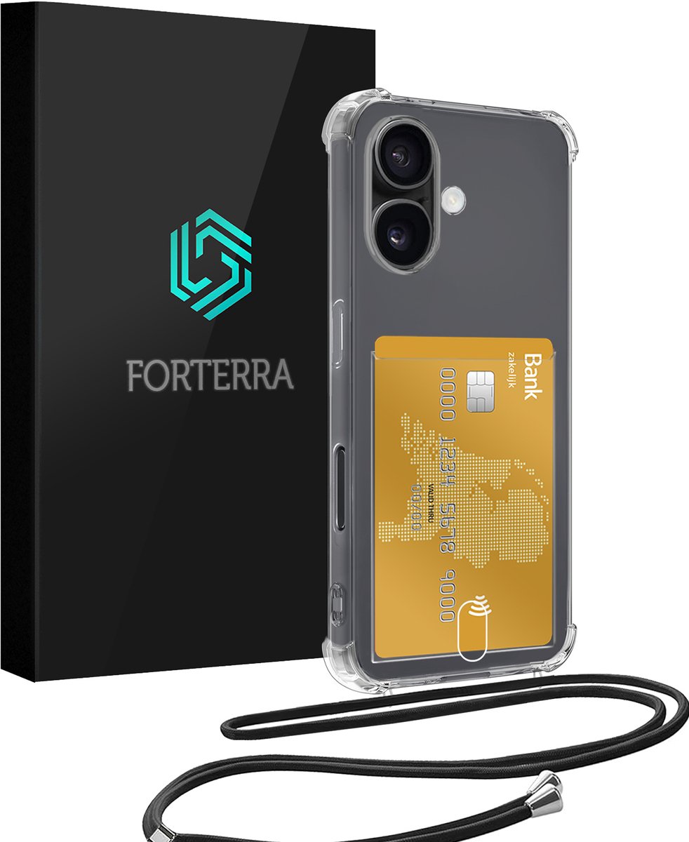 Hoesje Geschikt voor iPhone 17 Pashouder Case Siliconen Hoes Met Koord - Hoes Geschikt voor iPhone 17 Met Telefoonkoord Hoesje Back Cover Met Pasjeshouder - Transparant