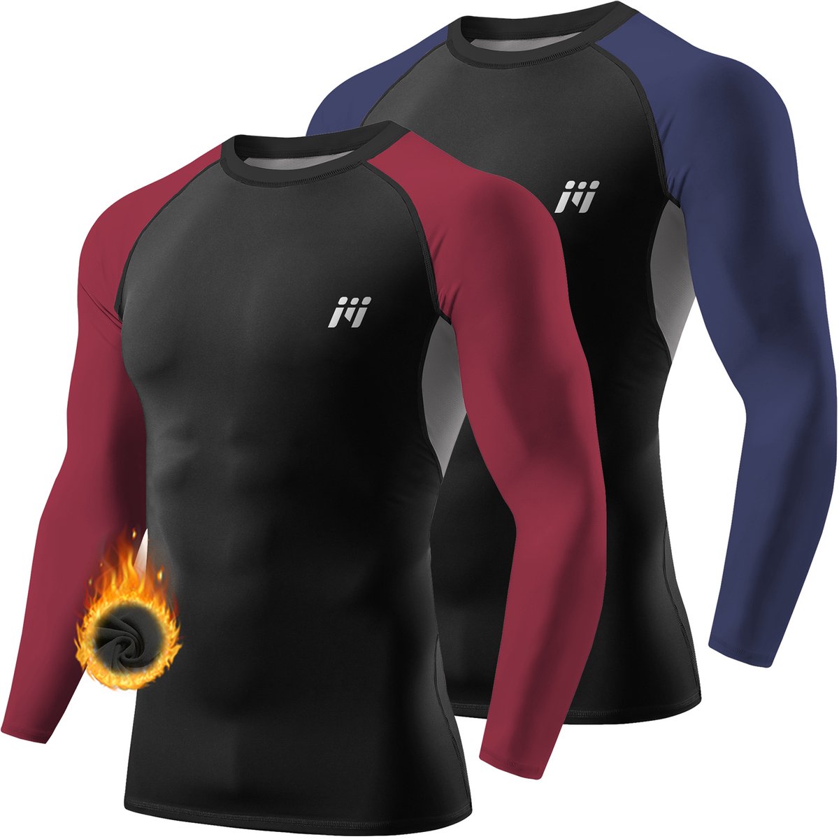 MEETHOO Thermo Shirt 2 Stuks met Lange Mouwen voor Heren-Rood/Blauw-L