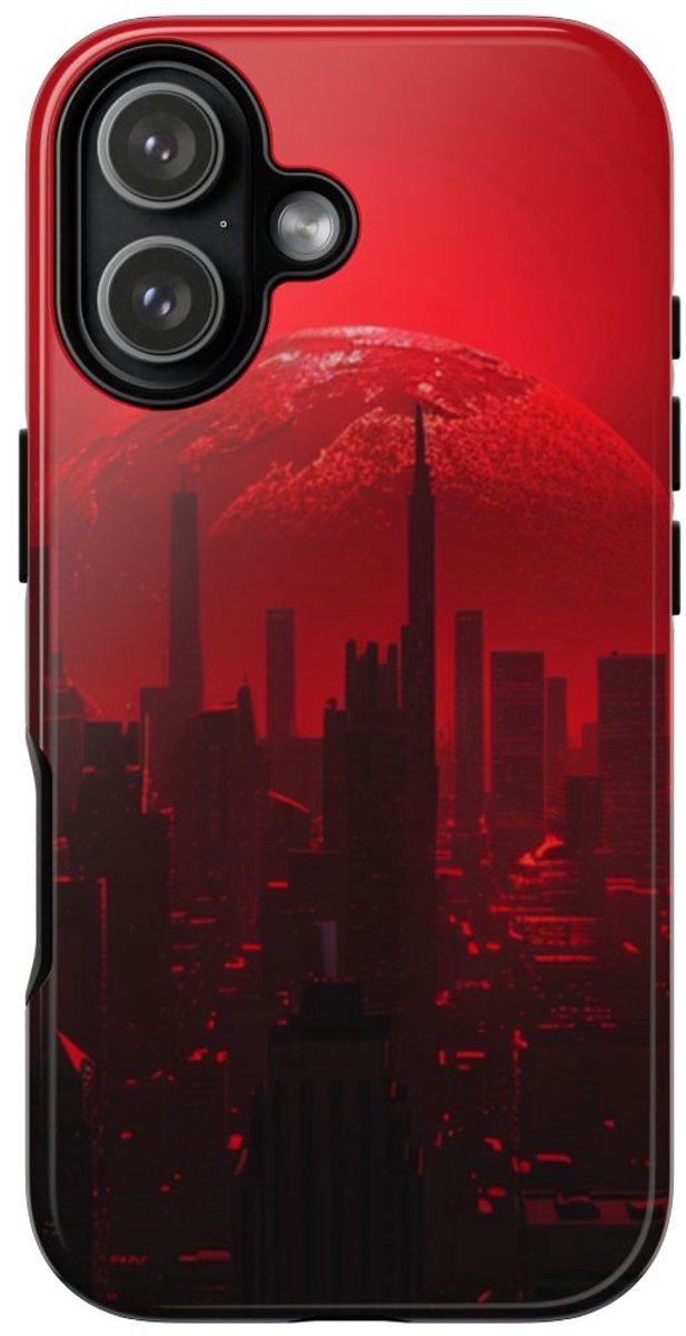 Futuristisch Stadsgezicht met Rode Planeet – Telefoonhoesje Geschikt voor iPhone 17