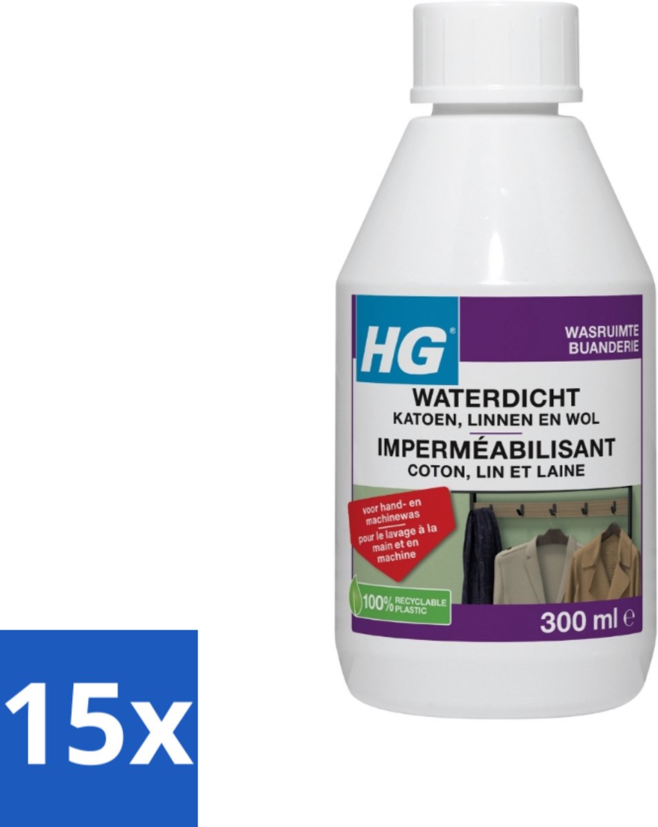 15 x HG Waterdicht katoen Voor Linnen, Wol & Gemengde Textielsoorten 300 ml - Waterdicht Textiel - Vuilafstotend Textiel - Katoen Waterdicht - Linnen Waterdicht - Wol Waterdicht