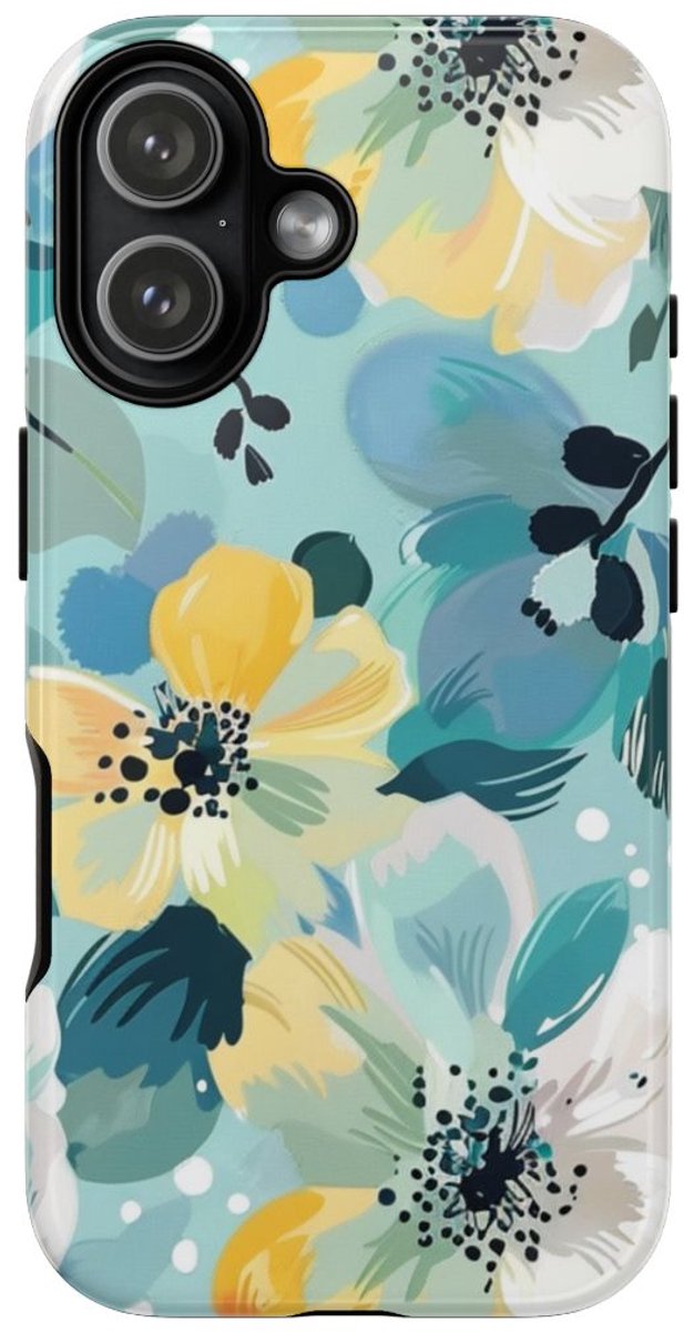 Turquoise Bloemenpatroon met Stippen – Telefoonhoesje Geschikt voor iPhone 17
