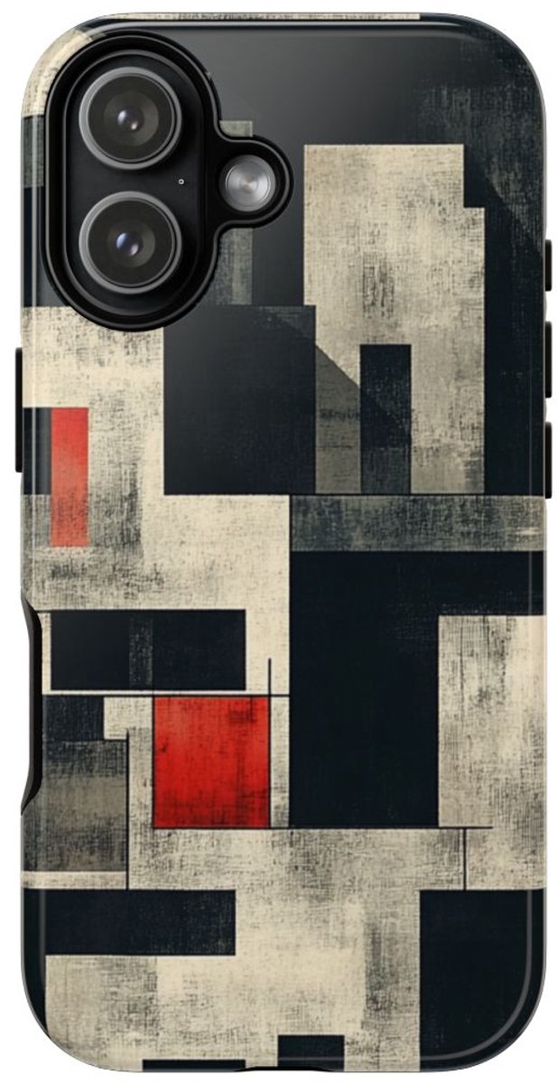 Abstract Geometrisch Patroon met Rode Accenten – Telefoonhoesje Geschikt voor iPhone 17