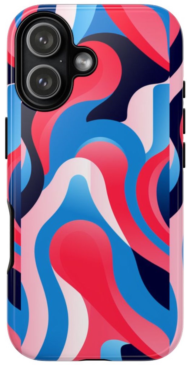 Blauw-Rood Abstract Golvend Patroon – Telefoonhoesje Geschikt voor iPhone 17