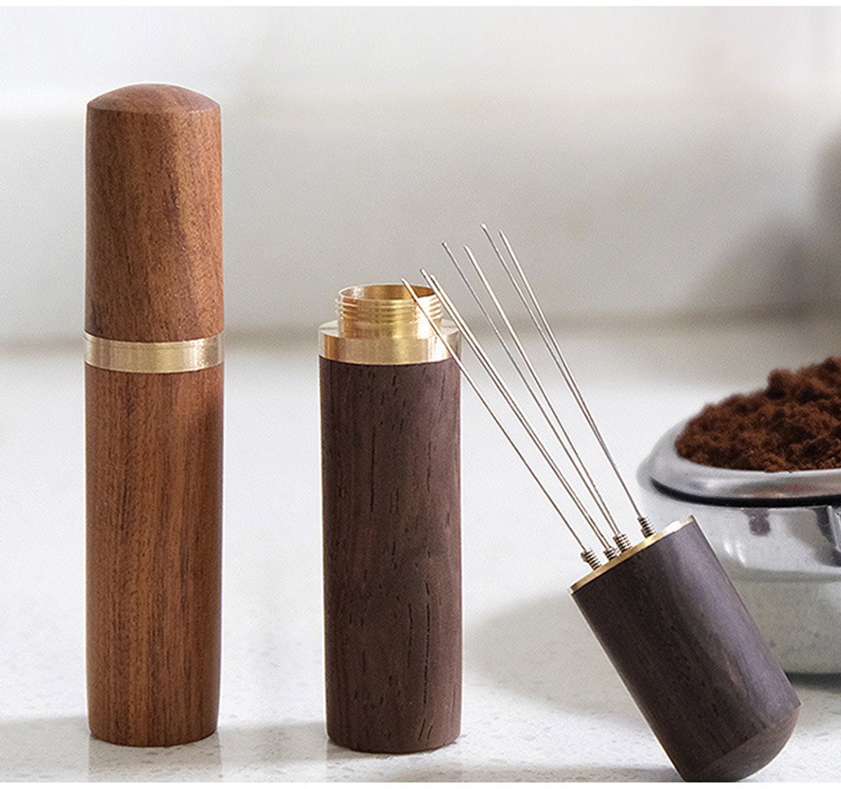 Crrynuo Koffie Distributienaald 6-Naald Espresso WDT Tool Met Rood Hout Handvat