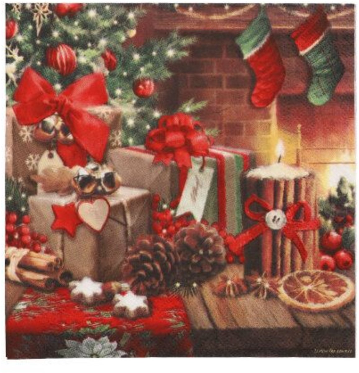 20 x Kerst Servetten 3-laags 1/4 vouw 33 cm x 33 cm "Cosy Christmas" papier