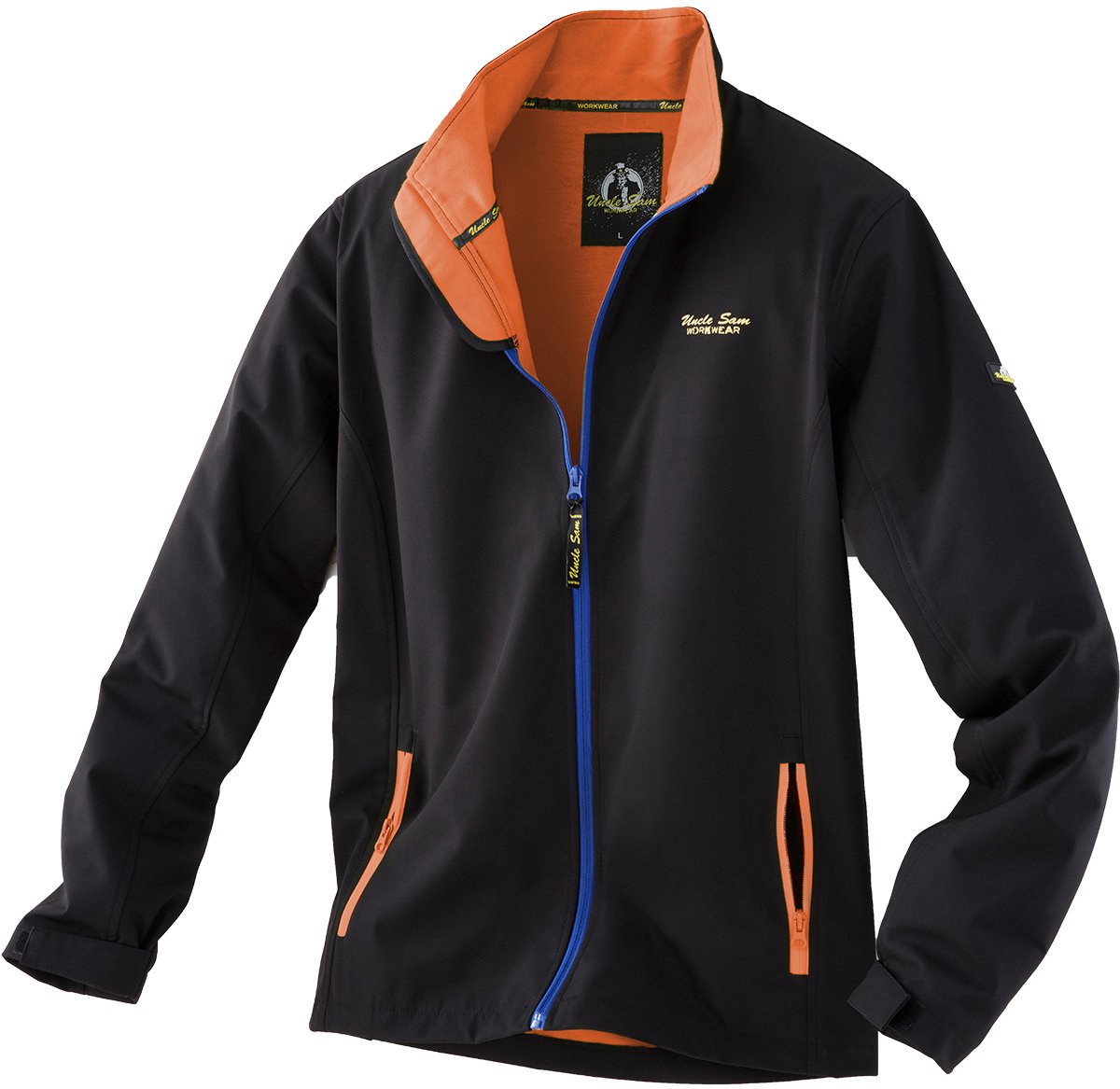 Uncle Sam kleding Softshelljack zwart/marineblauw/oranje