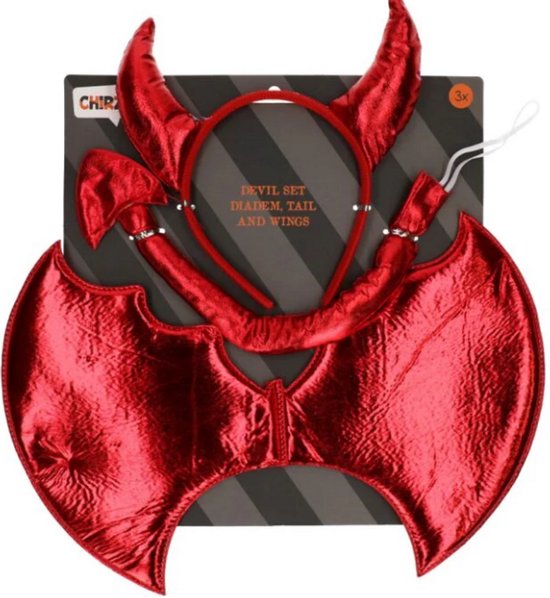 Duivel Set Halloween - 3-delig Rood - Kinderen en Volwassenen